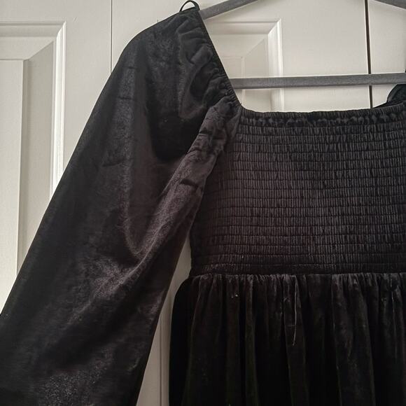 Black Velvet Smocked Babydoll Dress - Picture 9 of 13